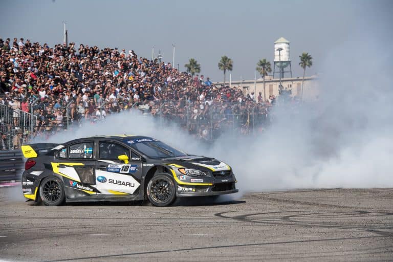 Patrik Sandell initiates celebratory doughnuts in his Subaru at GRC LA 0LG 0487 768x512 1