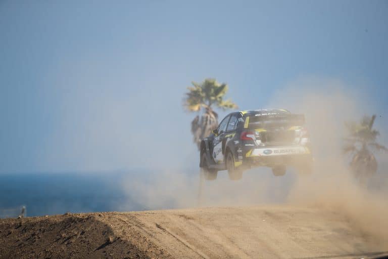 The Subaru STI of Patrik Sandell goes airborne at GRC LA MMS20118 768x512 1